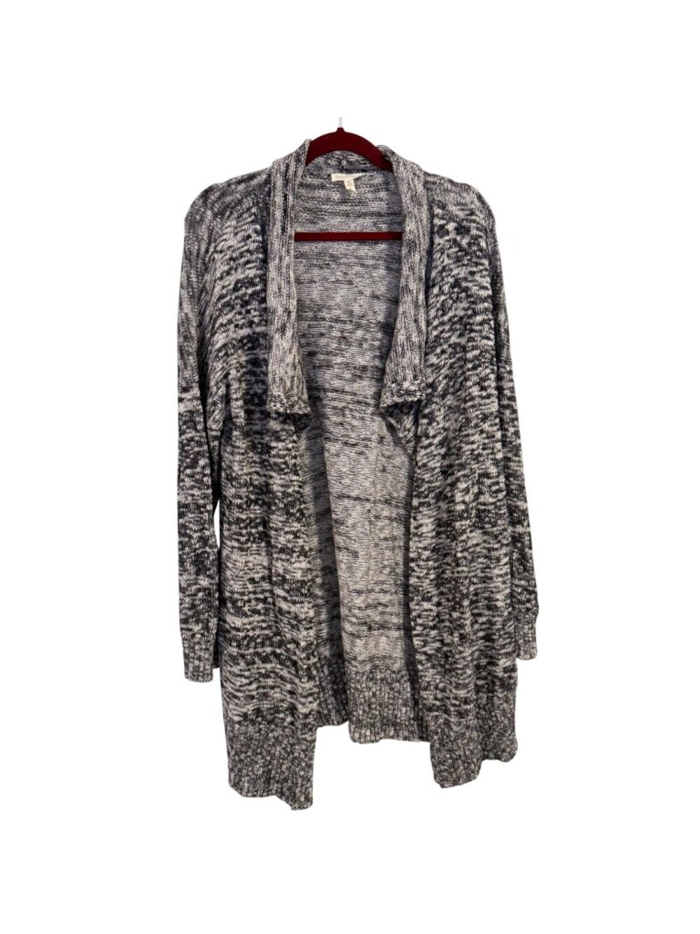 Eileen Fisher Baby Alpaca Organic Cotton Open Waterfall Cardigan Black Gray Sz M